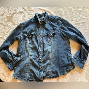 Mimi Maternity Western Denim Pearlized Snap Down Shirt